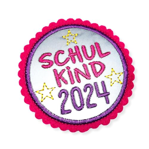 Klettie Schulkind 2024 für Schulrucksack - reflektierend - ca. 8cm - pink und lila