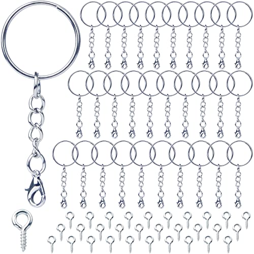 Schlüsselring mit Kette Karabinerverschluss 60 Stück Schlüsselanhänger Basteln Set (30 Schlüsselanhänger Ringe Kette +30 Schrauböse Pins), Schlüsselringe 25mm für Schlüssel DIY Schmuckherstellung