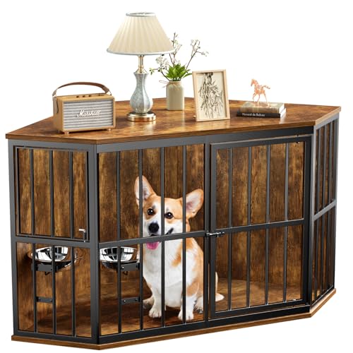 APRILSOUL corner dog cage Hundekäfige im Möbelstil, Holz, Eisen, 42.5" L x 23.8" W x 26.7" H