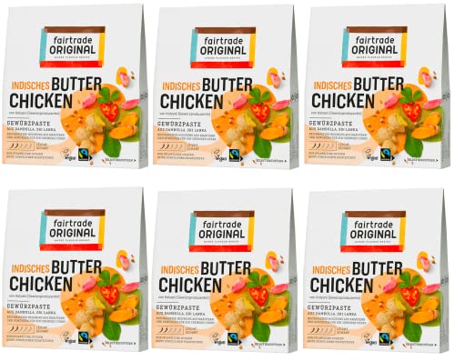 fairtrade ORIGINAL Indisches Butter Chicken Curry-Paste | Gewürzpaste aus Sri Lanka | Asiatisches Gewürz für Murgh makhani Curry | vegane Kräuterpaste ohne künstliche Zusätze (6x 75g)