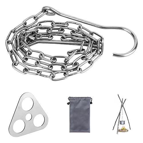 Dreibein für Feuerschale, Dreibein Grill Edelstahl Feuerstelle Dreibein Grill Edelstahl Feuerstelle Für Schwenkgrill Zubehör, Dreibein Ring mit Kette und Haken, für Feuerstelle, Kochkesse