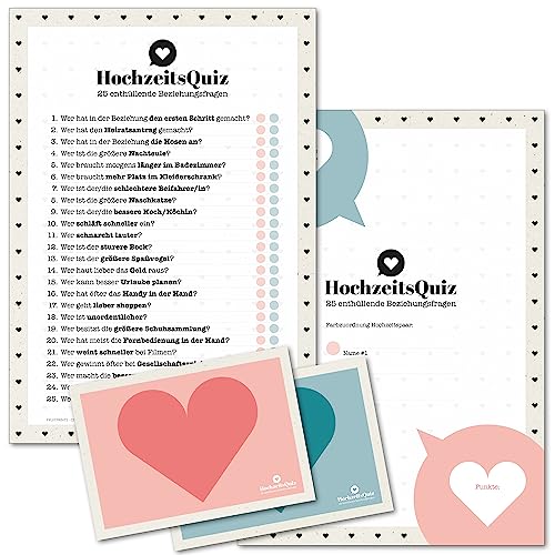 FRUITPRINTS I 50er Set Hochzeitsquiz I Hochzeitsspiel für Brautpaar und Gäste I DIN A5 I 25 Fragen