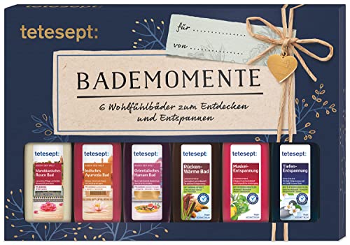 tetesept Bäder Geschenkset "Verwöhnmomente" – Bade-Essenz Probierset mit Geschenkanhänger - das ideale Präsent für jeden Anlass – 1 x Badeset (6 x 20 ml)