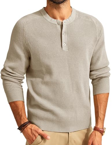 Pullover & Strickjacken für Herren Rundhals Strickpullover Henley Shirt Feinstrick Beige L