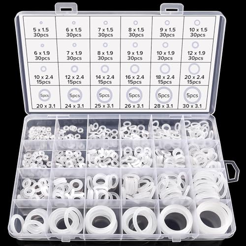 Lyeteung 480 Stücke 24 Größen O Ring Dichtungsringe Set, Silikon Dichtungen Ringe Kit, O Ring Sortiment, für Sanitär Unterlegscheiben Auto Schnellreparatur, Weiß