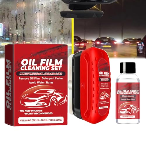 Multifunktionale KFZ Ölfilm Reinigungsbürste,120ml+Nachfüllpack 60ml,KFZ Ölfilmreiniger Ölfilm Entferner für Windschutzscheiben Glas Ölfilm Reiniger,Auto-Glas-Reinigungswerkzeuge (1 Stück)