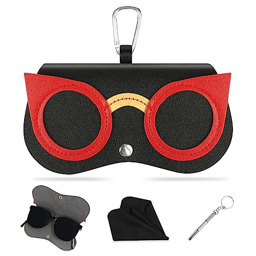 flintronic Mode Sonnenbrillenetui, Tragbares Etui Für Sonnenbrillen, Brillenetui Sonnenbrille Weich mit Karabiner, Trend Leder Sonnenbrille Tasche Mädchen, Brillenetui mit Tierkarikatur