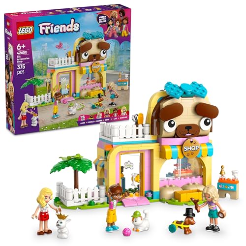 LEGO Friends Geschäft für Haustierzubehör, Spielset für Rollenspiele, Lernspielzeug für Mädchen ab 6 Jahren, 3 Minifiguren und 3 Tierfiguren, Katze, Hund und Hase, Geschenkidee für Kinder 42650