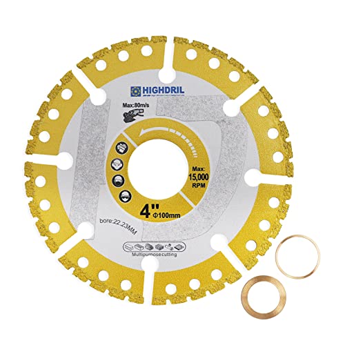 HIGHDRIL Diamant Trennscheibe für Metall - 100mm Universal Vakuumgelötet Scheibe für Betonstahl Blech Metall Winkeleisen Rostfreier Stahl Beton Granit Marmor