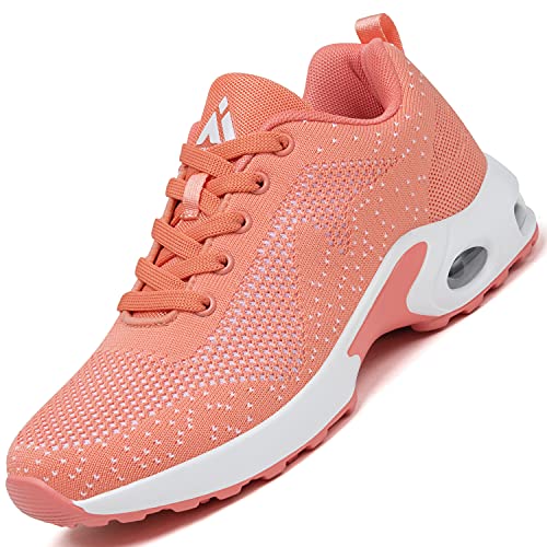 Mishansha Turnschuhe Damen Air Sportschuhe Dämpfung Laufschuhe Frauen Atmungsaktiv Walkingschuhe rutschfest Sneaker Pink 282, Gr.41 EU