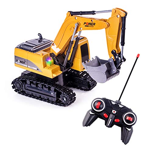 Highttoy Ferngesteuerter Bagger, 6 Kanal RC Bagger für Jungen Bagger Traktor Spielzeug mit Lichtern und Ton 1:24 LKW Spielzeug für Kinder