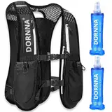 DORNNA - Laufweste Damen und Herren mit 2 Trinkflasche 500 ml, Running Vest Einheitsgröße, Laufrucksack Herren, Trinkrucksack Laufen. (Schwarz + 2 Soft Flask 500ml)