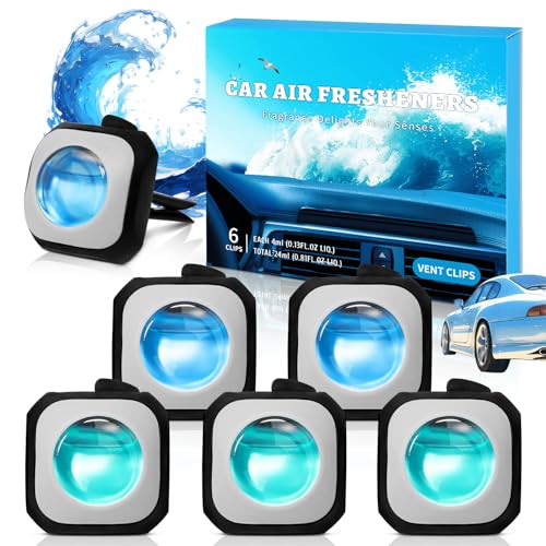 Scent-Hi Auto Duft, Lufterfrischer Auto, Meeresbrise und Neuwagen, Auto Lufterfrischer Mit Clip, Duft Auto Innenraum Zur Beseitigung Und Vermeidung Von Gerüchen, 6 Stück x 4ml