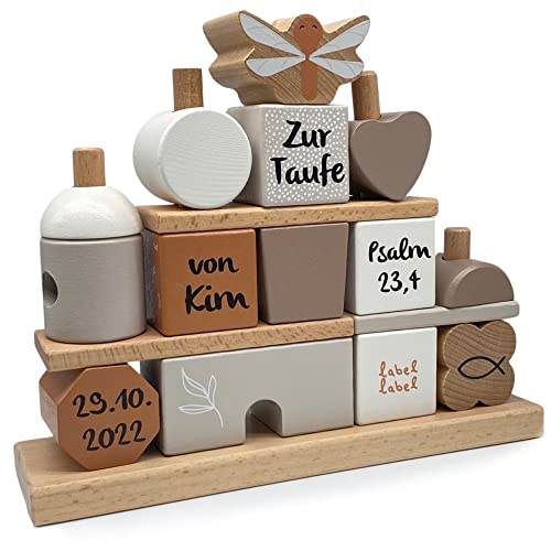 Personalisierte Geschenke zur Taufe I süße Taufgeschenke für Jungen und Mädchen I handgefertigtes Haus als Taufgeschenk 22 x 19 cm I niedliche Tauf Dekoration aus Holz (Nougat)