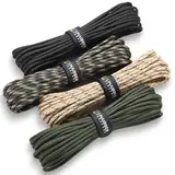 Unaibber 40M Paracord 4mm, 4 Stück x 33ft | Paracord Schnüre Seil 7 Kern-Strängen, Paracord aus reißfestem 100% Nylon Seil, Type III Paracord hält bis zu 250kg für Survival Camping, Gesamtlänge 132ft