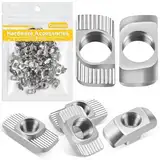 Caianwin Nutensteine Hammerkopfmutter 100 Stück T-Nut M6 Kohlenstoffstahl Vernickelt T-Slot Nutmuttern Hammermutter für Aluminiumprofil-Extrusionsschlitz 30-Serie hammerkopfschrauben