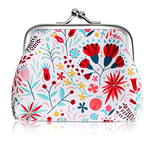 Eruinfang Geldbeutel Leder Geldbörse Mini Portemonnaie Tragbare Münzbeutel Kleiner Coin Purse Münztasche Mit Blumenmuster für Karten, Bargeld Männer Frauen Kinder