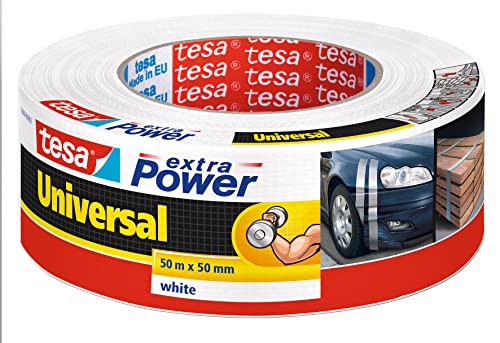 tesa extra Power Universal Gewebeband - Gewebeverstärktes Ductape zum Reparieren, Befestigen, Bündeln, Verstärken oder Abdichten - Weiß - 50 m x 50 mm