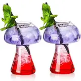 SuproBarware Pilzgläser Kreative Pilz Cocktailgläser Set mit 2 Stück Pilzförmigen Getränkebechern 250 ml Weingläser für Party Neuheit Pilzgläser Trinken für KTV Bar Club