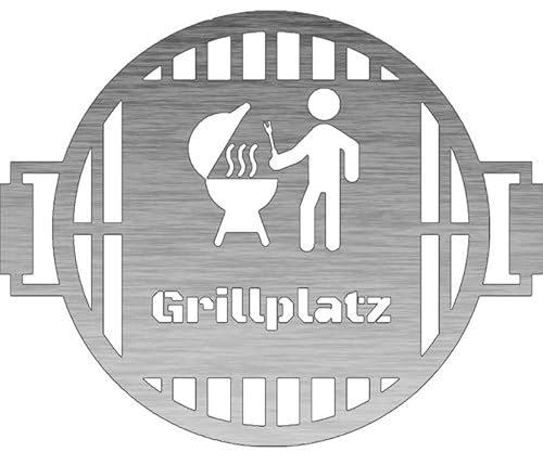 Bumbar Grillplatz Edelstahlschild I XXL I Edelstahl I Made in Germany I Deko Schild für Grillecke 34 x 42 x 1.5 cm; 850 Gramm I Garten I Geschenk I Grillrost