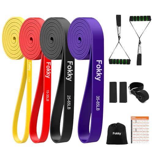 Fokky Fitnessbänder mit 4 Widerstandsstufen, Resistance Bands Set mit Türanker, Griffen, Schutzhülle, Tragetasche und Trainingsanleitung, Widerstandsbänder für Fitness/Stretching/Yoga/Krafttraining