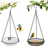 HRAYLTOP 2er Set Vogelfutterspender zum Aufhängen (18x18x3cm,∅18cm)-Metall Vogelfutterhaus für Vögel-Vögel futterstelle zur ganzjährigen-Vogeltränke hängend für Wildvögel im Garten