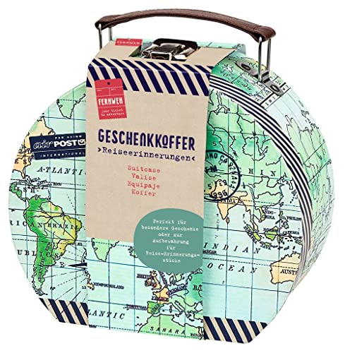 moses. Fernweh Geschenkkoffer Reiseerinnerungen, Deko-Koffer mit Grußkarte zum Verschenken, Geschenkbox für Hochzeiten, Geldgeschenke, Reisegutscheine, Weltkarten Retro-design