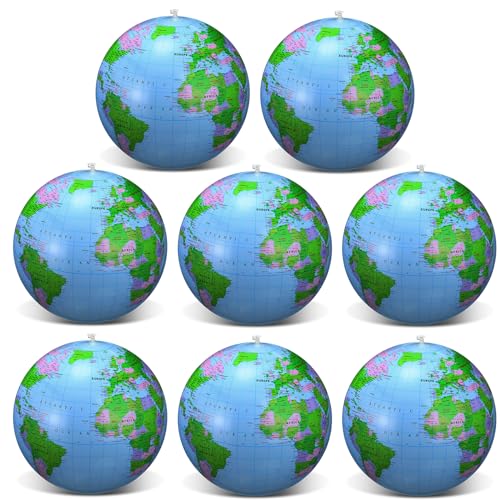 8 Packung Aufblasbarer Erdkugel Inflatable Globe PVC Weltkugel Erde Wasserball 8 Set für den Strand, Spielt oder Unterrichtet, 16 Zoll