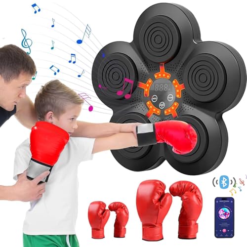 Music Boxing Machine, Musik Boxmaschine Bluetooth mit 2 Sätzen Boxhandschuhen für Erwachsene und Kinder, Boxausrüstung mit 5 Modi, 9 Stufen Geschwindigkeit,Boxmaschine geeignet für Heimtraining und St