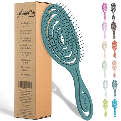 Ninabella Haarbürste ohne Ziepen für Damen und Herren - Entwirrbürste auch für Locken & Lange Haare - Profi Detangler-Bürste - Spiralfeder Haarbürsten - Blaugrün