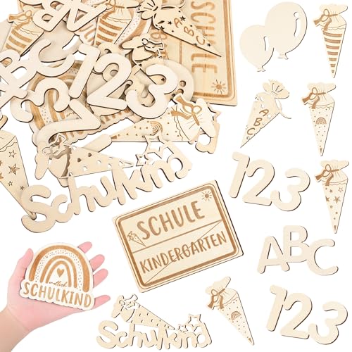 iZoeL XL Einschulung Konfetti Holz 10-15cm Schulkind Konfetti Groß Einschulung Deko Tischdeko Streudeko Tischdekoration für Schuleinführung, Schulanfang, Einschulung Junge und Mädchen