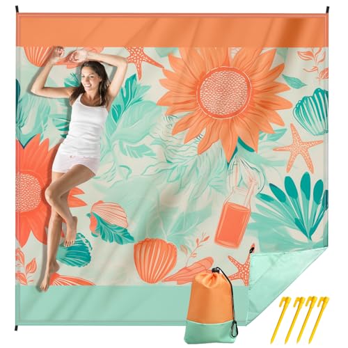 Stranddecke Sandfrei, Sandfeste Stranddecke Wasserdicht, Leicht Und Dünn, Tragbare Strandmatte Faltbar Travel Ultraleicht Strand Zubehör Beach Blanket Strandurlaub Picknickdecke Mit Heringen 210x200CM