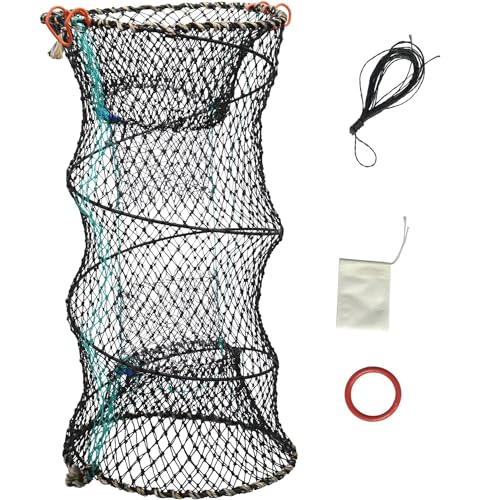 HNJKJEU Krabbenfalle 40x80cm Faltbare Köderfischreuse Fischreuse Flusskrebs Falle Krabbenfalle Klappbar zum Angeln Krabben Garnelen Hummer Aal, mit Gussseil Köderbeutel (40 * 80cm mit Zubehö)