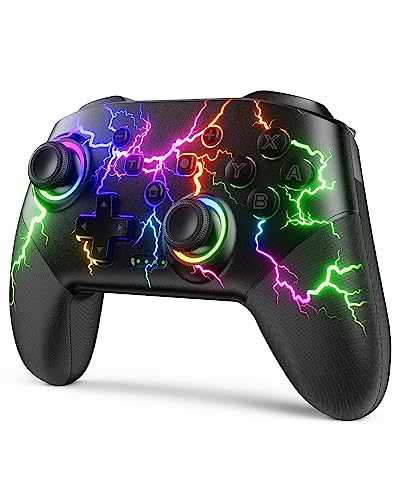 Switch Controller kompatibel mit Switch/Switch Lite/Switch OLED/Windows/iOS/Android, RGB Blitz Programmierbar 1000 mAh Drahtloser Switch Pro Controller mit Eine Schlüsselpaarung Aufwachen Vibration