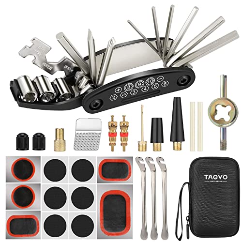 TAGVO Fahrradwerkzeug-Kit, 16 in 1 Fahrrad-Multifunktionswerkzeug mit Patch-Kit und Reifenheber, Fahrrad-Fix-Tool-Kit, Bike Cycling Repair Tools Bundle, Zyklus-Wartungs-Kits mit Beutel