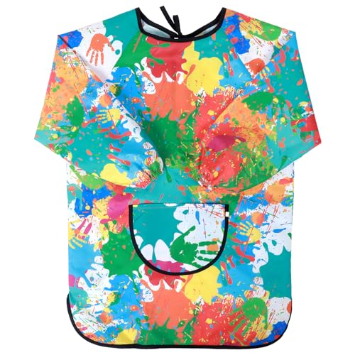 Molain Malschürze für Kinder, Graffiti Wasserdicht Malkittel Langarm Mit Taschen für Körpergröße 100-120cm, Malen, Basteln, Backen, Kochen (Mehrfarbig)
