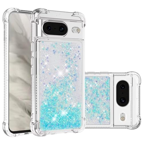 Nadoli Glitzer Treibsand Hülle für Google Pixel 8,Silikon Stoßfest Handyhülle Transparent TPU Bumper Schutzhülle Flüssig Durchsichtig Quicksand Case