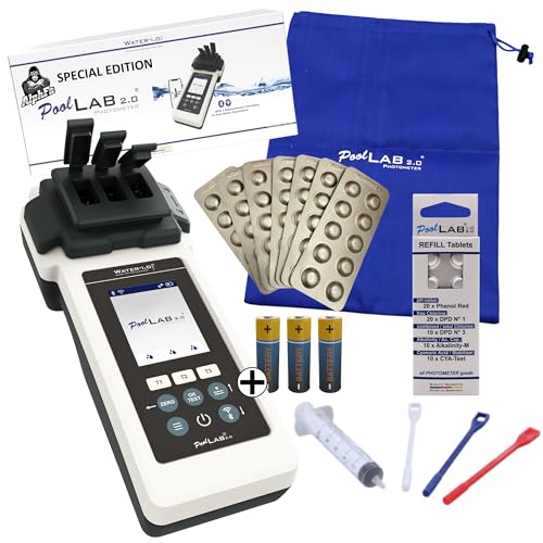 AlphFa PoolLAB 2.0 Special Edition inkl. 140 Testtabletten - Wassertester für Pools (Photometer) Bluetooth WLAN Pooltester Messgerät Chlor pH-Wert Phenol Red Alkalinity M Cyanursäure