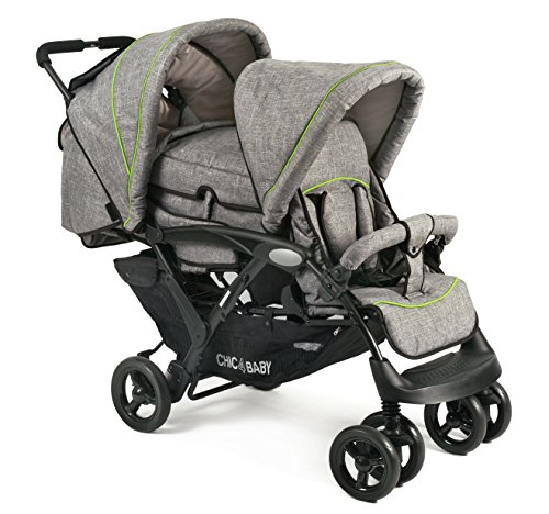 CHIC 4 BABY - Geschwisterwagen DUO mit Tragetasche und Regenschutz, Geschwisterkinderwagen für zwei Kinder, Zwillingswagen, Zwillingsbuggy, Tandemkinderwagen, Tandembuggy, Kinderwagen, Jeans grau