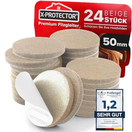X-PROTECTOR Filzgleiter - 24 STK 50mm - Filzgleiter Selbstklebend - Möbelgleiter - Filz Für Stühle - Fils Untersatz Stuhl - Schützen Sie Ihre Böden!