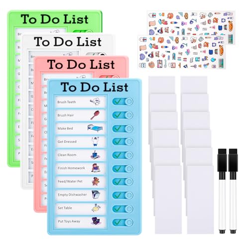 Smivyhp 4 Stück Checklist Boards, Dry Erase To Do List Checklist Board Memo Checkliste Boards Tafel Memo Checkliste Chore Chart für Kinder mit 12 Blanko Papier, 2 Whiteboard-Marker, 2 Aufkleber