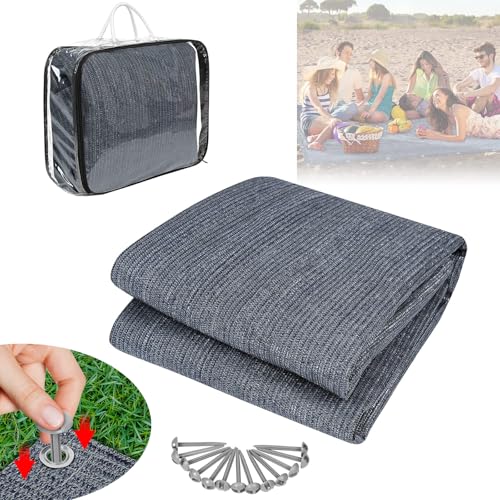 ACXIN Outdoor Campingmatte 5,0 m x 4,0 m - Teppich für Zelt Wohnmobil aus HDPE, Vorzeltteppich mit Aluminiumschlaufen Tragetasche, Outdoor Campingteppich (Grau Blau, 5,0 m x 4,0 m)