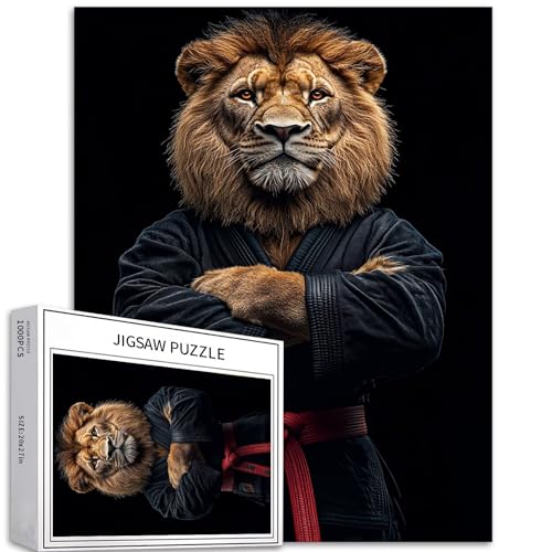 Lion Jiu-Jitsu Kampfhaltung, 1000-teiliges Puzzle für Erwachsene, Kampfkunst-Stil, Kunst-Puzzle, herausfordernde Familienaktivitäten, buntes DIY-Bastelpuzzle für Heimdekoration, Geschenke, 50,8 x 68,9