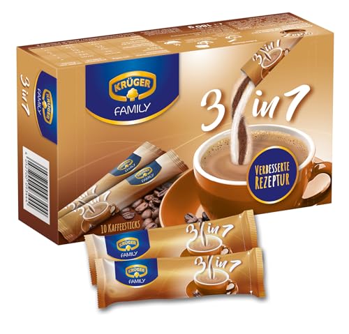 KRÜGER Family 3 in 1, Instant Kaffee Sticks mit löslichem Kaffee, Kaffeeweißer & Zucker, 10 Sticks (18g)