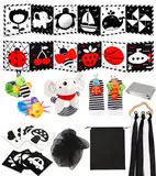 Perbabe Kontrastbuch Baby, 31 PCS Schwarz Weiß Spielzeug Baby 0 3 6 12 Monate Neugeborenen Spielzeug, Schwarz Rot Baby Stoffbuch mit Spiegeln, Kontrastkarten Baby, Baby Geschenk