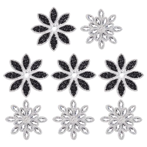 FINGERINSPIRE 8 Stück 2 Stile Blumen Hotfix Strass Applikationen Zum Aufbügeln Transparente Schneeflocken Strass Patches Hot Melt Schwarzes Blumenmuster Nähverzierung Für DIY Hochzeitskleidungsdekor
