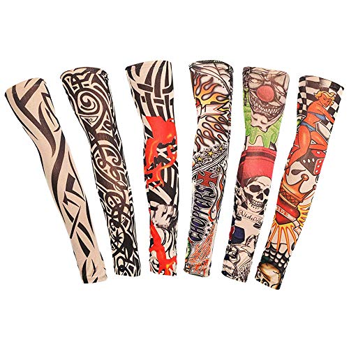 DECARETA 6 Stück Tattoo Sleeves Arm Tattoo Ärmel Sleeve Temporäre Tattoos Tätowierung Armstulpen-Kit Sonnenschutz Arm Strümpfe Zubehör für Party Unisex Männer Frau dünne