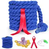Flintronic Tauziehen Seilspiel, 6 M Tauziehseil mit Pfeifen-Medaillen, Seilziehen Wettkampf, Tauziehen-Set für Outdoor-Spielfeld, Familie, Partyspiel, Schule-Blau