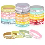 24Stks Silikon Motivationsarmbänder, 18/20cm Elastische Inspirierende Armbänder, Mutmacher Geschenke Gummi Armbänder, Powerarmbänder mit Positiven Sprüchen Deutsch für Männer Frauen Jugendliche