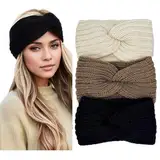 Stirnband Damen Winter, Winter Stirnband Damen Strick, Haarband Damen Winter Breit, Ohrenwärmer Damen Verdicken Stirnbänder Mädchen, Gestrickte Headwrap Kopfband Elastische 3 Stück